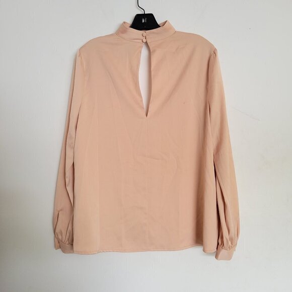 NEW L'Academie The Harper Choker Long Sleeve V Neck Blouse in Rose Pink Sz Small - Picture 5 of 14